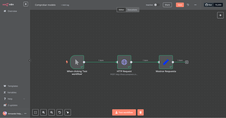 workflow simple de consultar el olllama con un promt